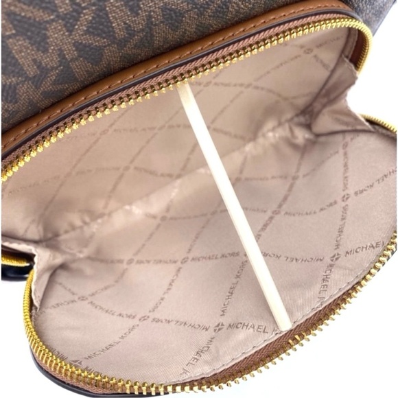 MICHAEL KORS JAYCEE MEDIUM BACKPACK & LARGE DOUBLE ZIP WALLET SET BROWN/GOLD - Picture 13 of 16